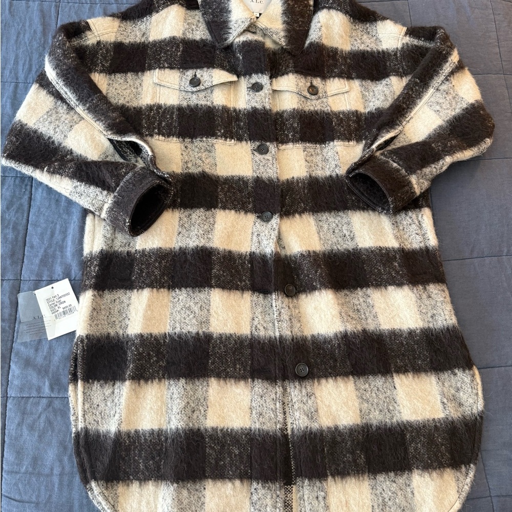 A.L.C. Carter Coat - Black and Cream Women's Button Down Coat (XL)